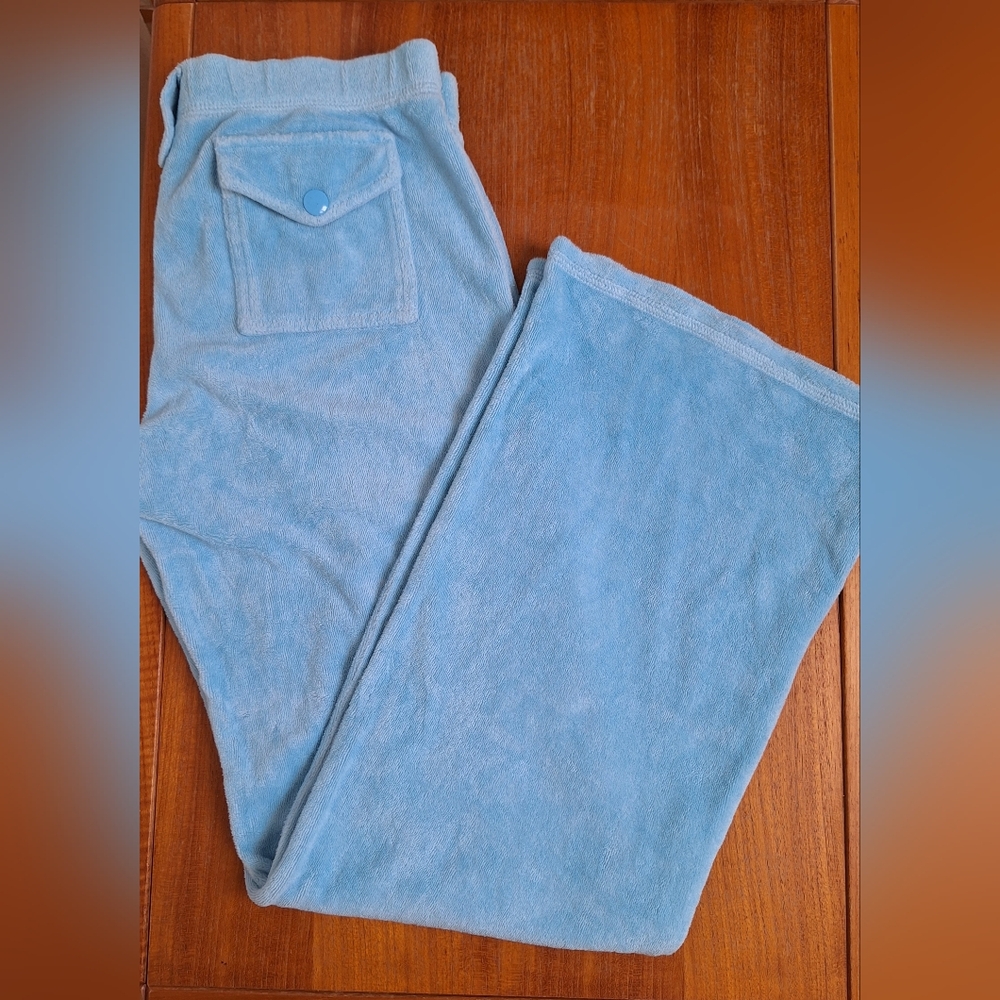 Juicy Couture Y2K Track Pants Low Rise Terry Velour Pastel Blue Kids Womens